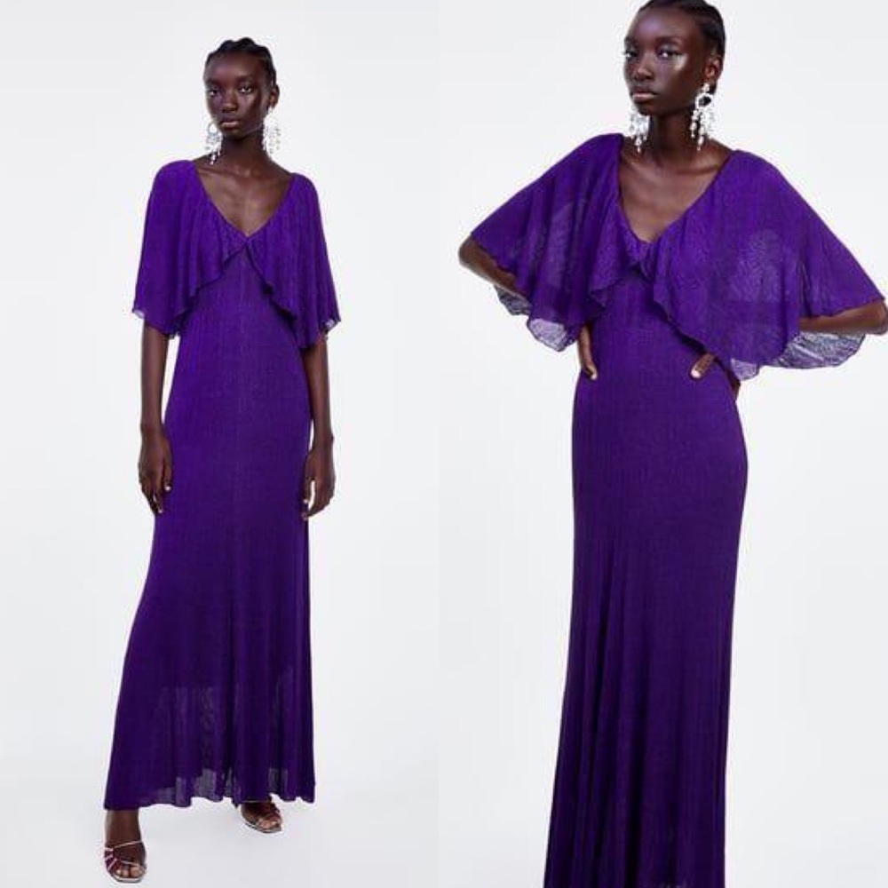 Zara Metallic Shimmer Long Knit Dress